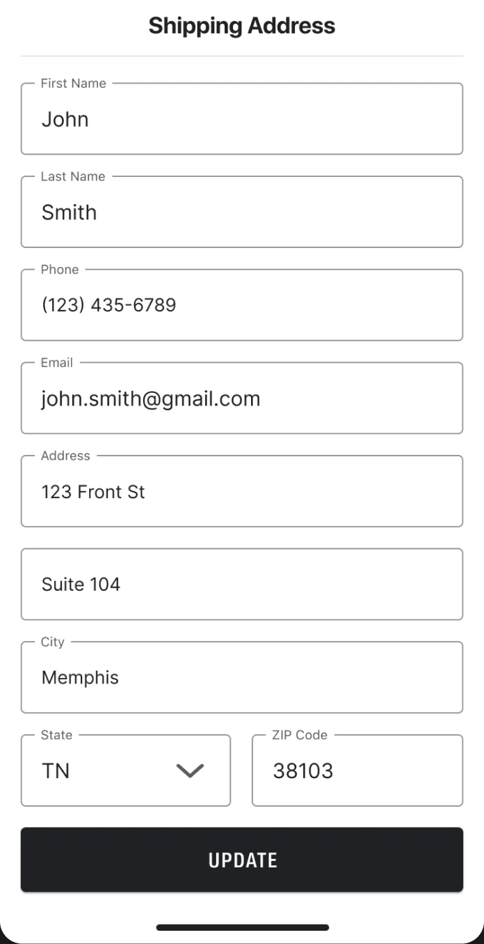Shipping address form sheet
