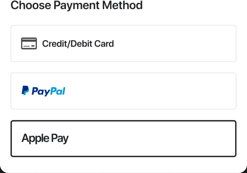 Payment options with Apple Pay selected