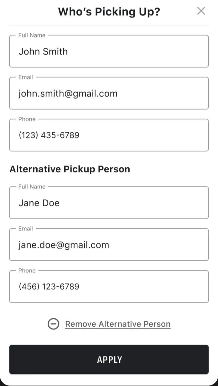 Who's picking up sheet with an alternative pickup person