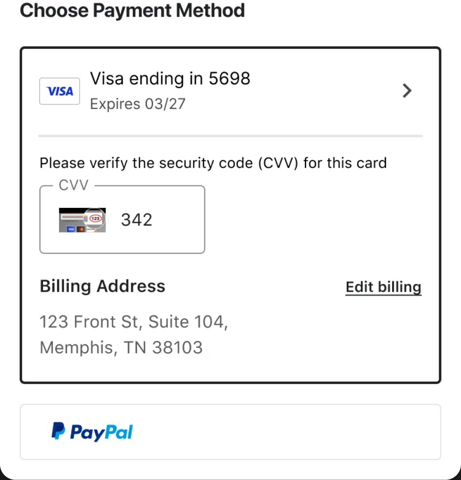 Saved Visa card asking only for the security code