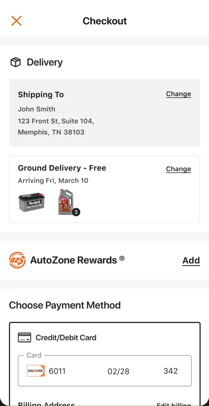 Checkout shipping to a home address with ground delivery